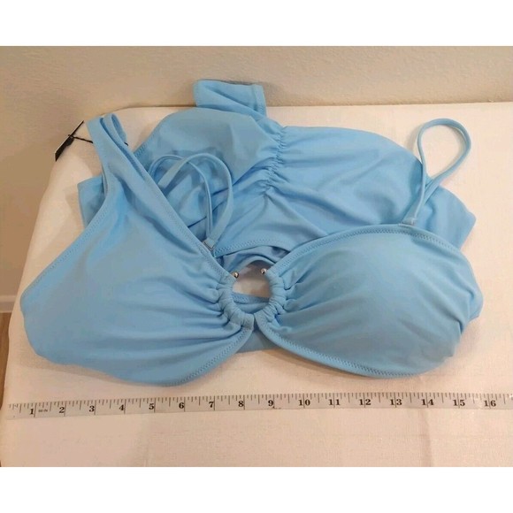 QINSEN WOMANS NEW XL BABY BLUE ONE PIECE SWIMSUIT PADDED BACKLESS ROUCHED CHEEKY - Picture 11 of 12